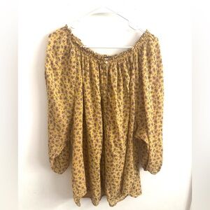 Chaps  Blouse Yellow Floral Peasant Sz 3X Off-Shoulder Neck Bloomcore Feminine